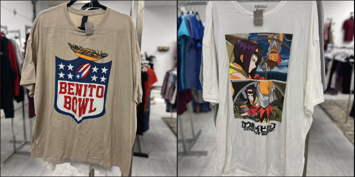 Tshirts displayed in shop.