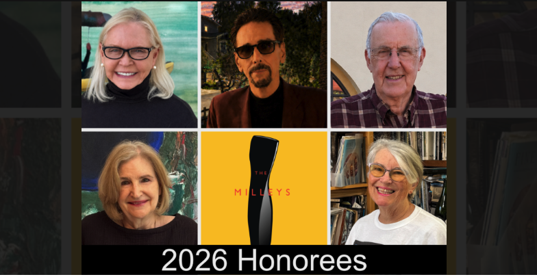 Five portrait photographs surround a yellow Milley Awards logo above the words “2026 Honorees.”