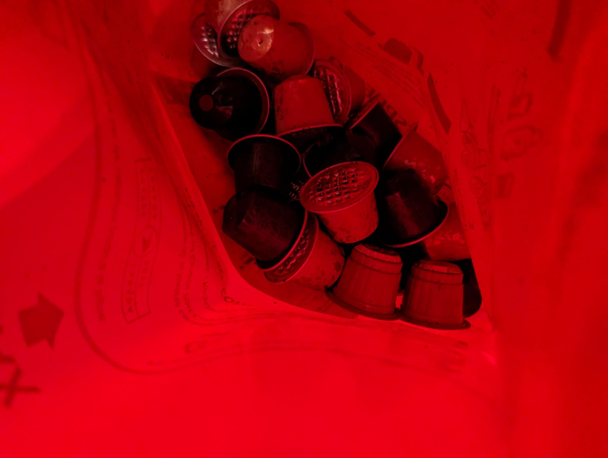 Coffee capsules in Nespresso provided recycling bag