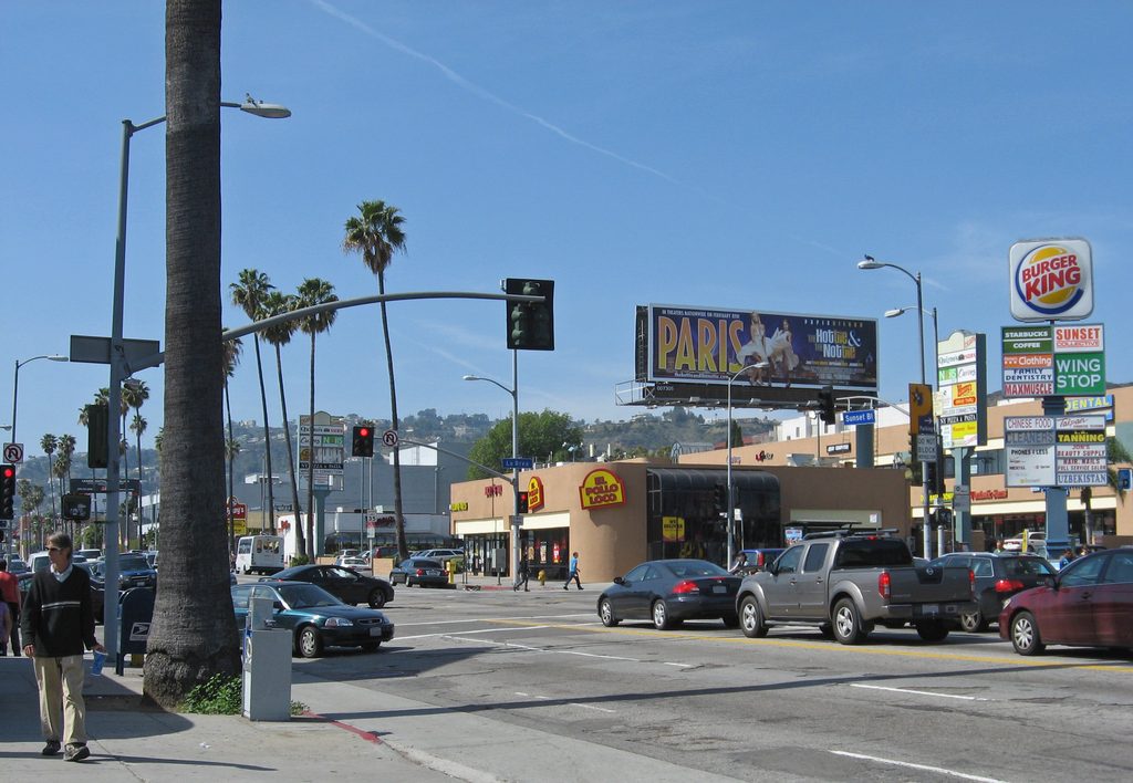Looking WNW to the corner of Sunset Blvd. and La Brea Ave., Los Angeles, 2008