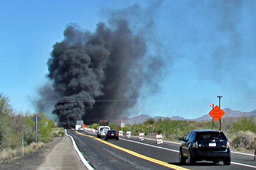 On April 1, 2012 at 10:30 AM E511 and C501 were dispatched to Highway 93, mile marker 116 for a reported RV on fire. Chief 501 arrived on scene and updated that the fire had spread to a secondary semi trailer and the brush.
Source: <a href="https://pinionpinefire.blogspot.com/2012/04/morning-vehicle-fire-near-wikieup.html?utm_source=twitterfeed&utm_medium=twitter" rel="nofollow">pinionpinefire.blogspot.com/2012/04/morning-vehicle-fire-...</a>
Wikieup is a small unincorporated community located on U.S. Route 93 in Mohave County, Arizona. It is located approximately 37 miles (60 km) south of Interstate 40 and approximately 124 miles (200 km) northwest of Phoenix, Arizona. In 2000, the population of Wikieup's ZCTA was 305.
U.S. Route 93 is a major north–south United States highway in the western United States. The southern terminus is at U.S. Route 60 in Wickenburg, Arizona. The northern terminus is at the Canadian border north of Eureka in Lincoln County, Montana, where the roadway continues into Roosville, British Columbia, as Highway 93. Major cities that US 93 travels through include Las Vegas, Nevada, Twin Falls, Idaho, and Missoula, Montana.
Source: Wikipedia