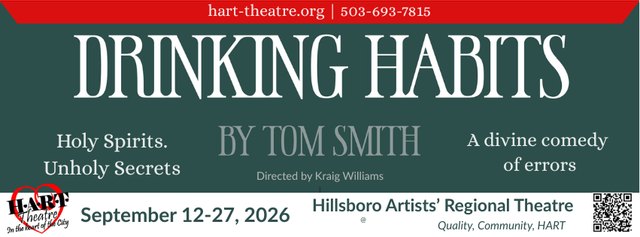 Promotional flyer for the play Drinking Habits listing show dates and contact information.