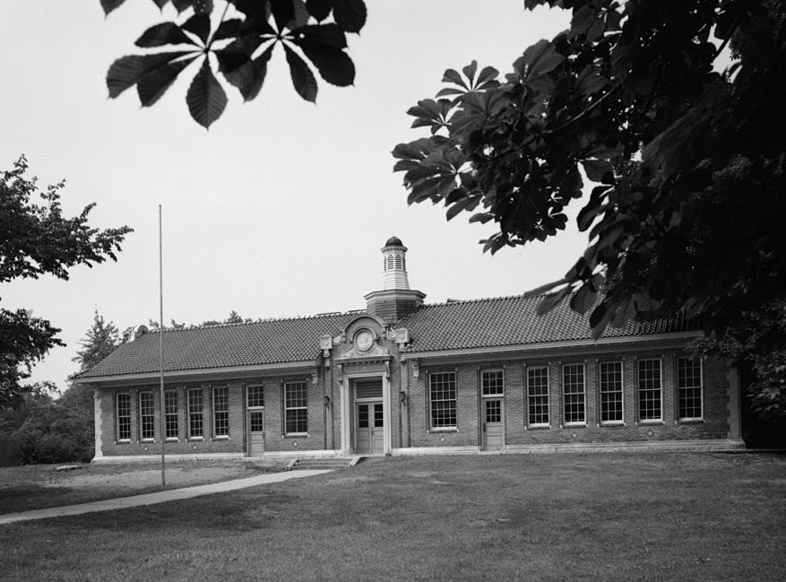 Exterior of a historic school building in Southport, Fairfield County, Connecticut.