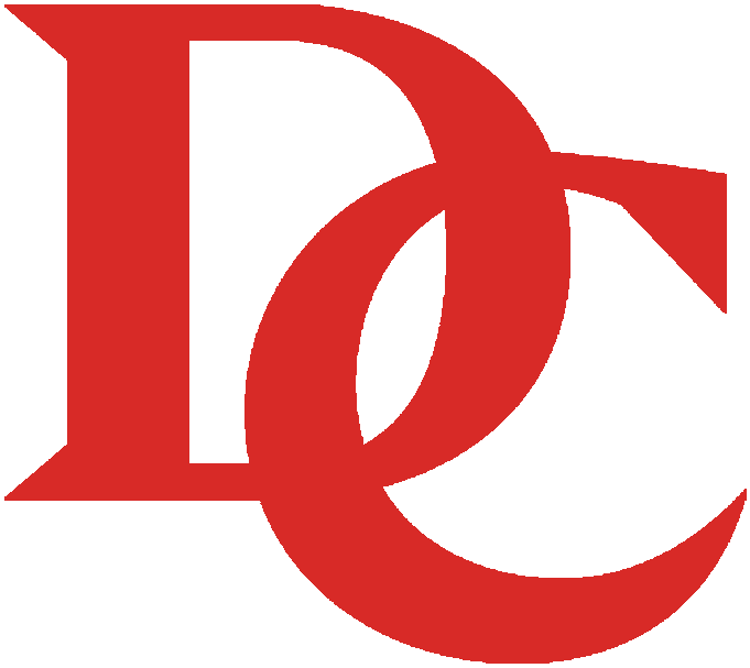 Red interlocking DC monogram logo for Davidson College Wildcats athletics.