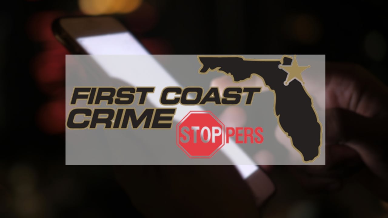 Logo for First Coast Crime Stoppers with a red stop sign graphic and Florida silhouette.