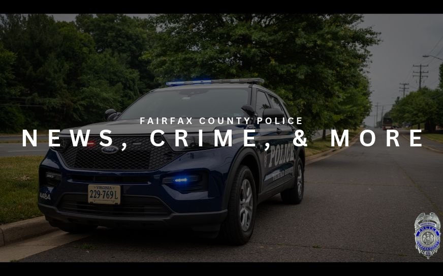 Dark blue police SUV with blue emergency lights activated, parked on a tree-lined road.