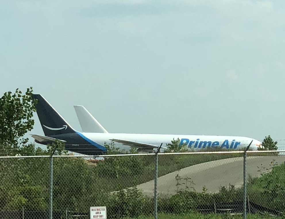 Amazon Prime Air plane is seen at Rockford Airport from Kishwaukee Rd on August 11th, 2018