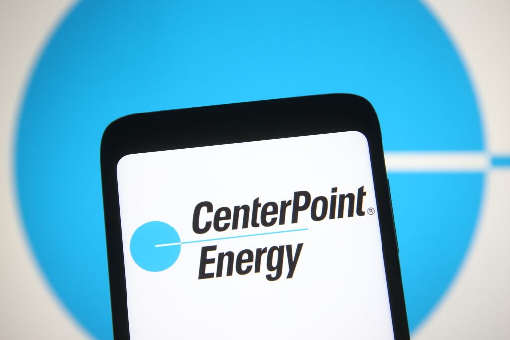 Smartphone screen displaying the CenterPoint Energy logo and wordmark.