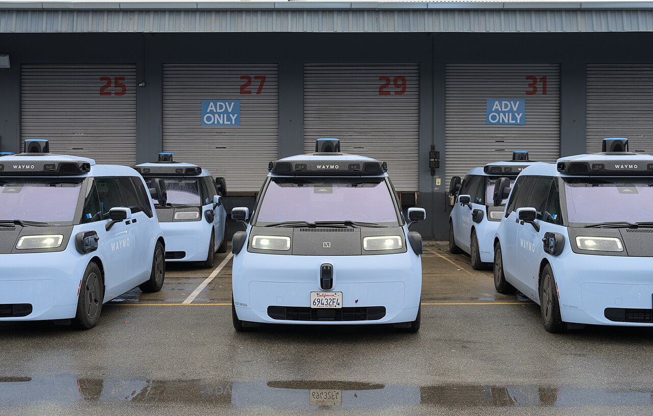 A Waymo Zeekr vehicle at their Bayshore depot.