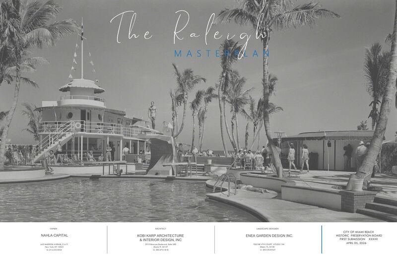 Presentation cover showing the Raleigh Masterplan with a historic pool photo and project credits.