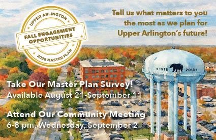 Promotional flyer for Upper Arlington's 2026 Master Plan fall engagement opportunities.