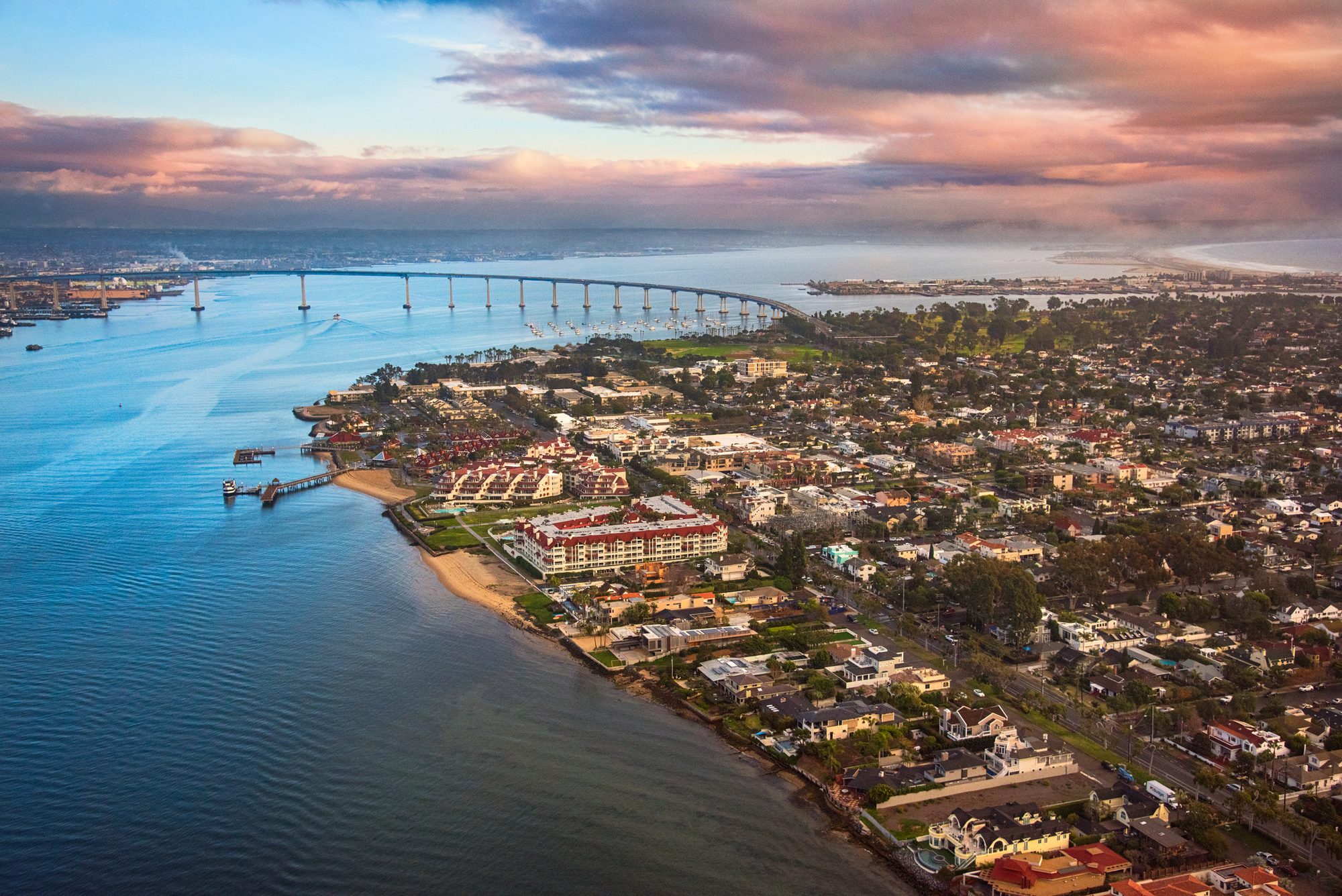 Aerial View Coronado Island at Dusk