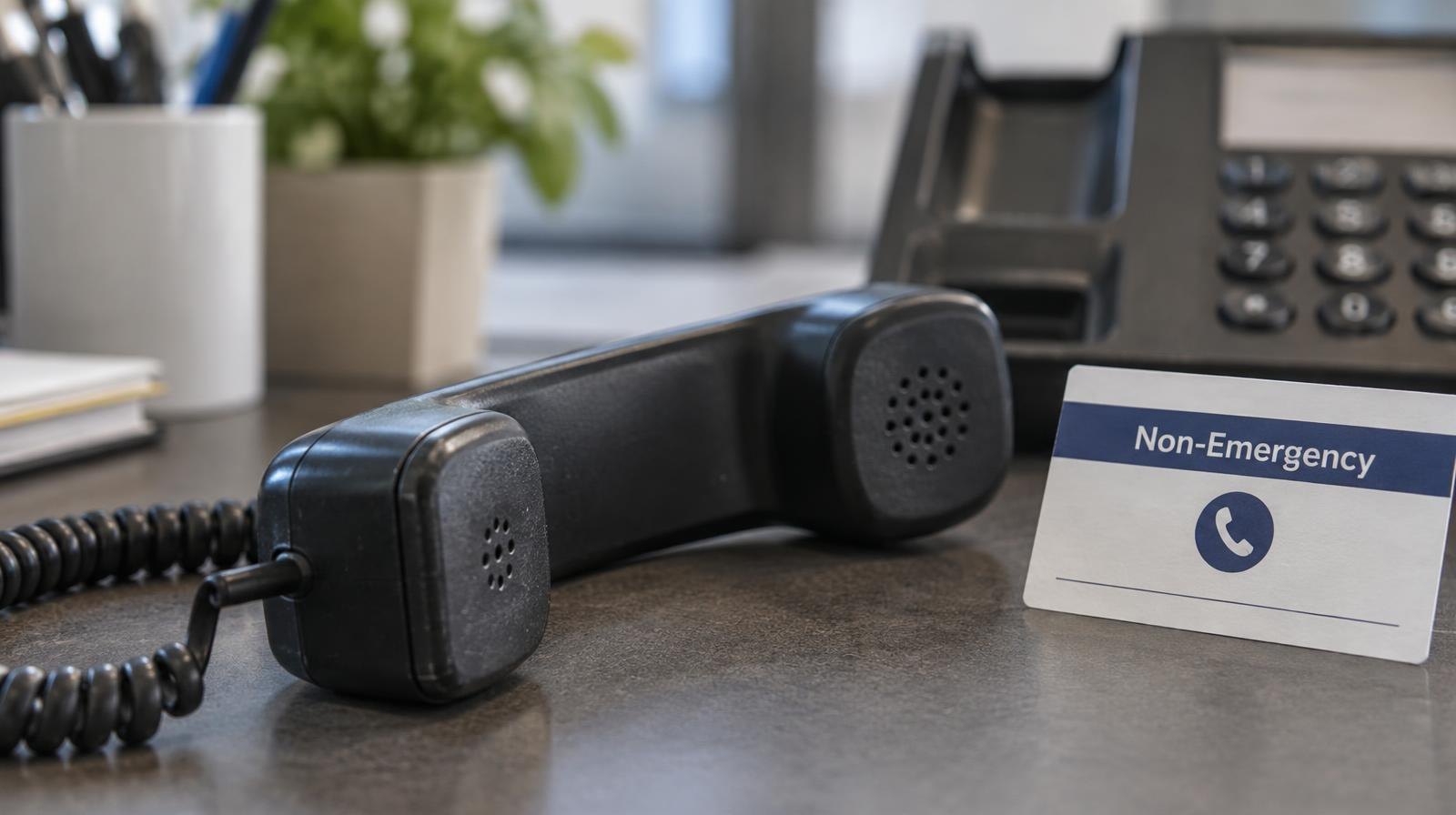 A telephone handset lying off its cradle on a desk.