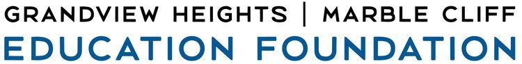 Wordmark logo reading Grandview Heights Marble Cliff Education Foundation in black and blue text.