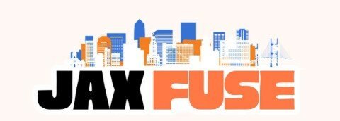 Colorful logo with city skyline graphic above the words JAX FUSE.
