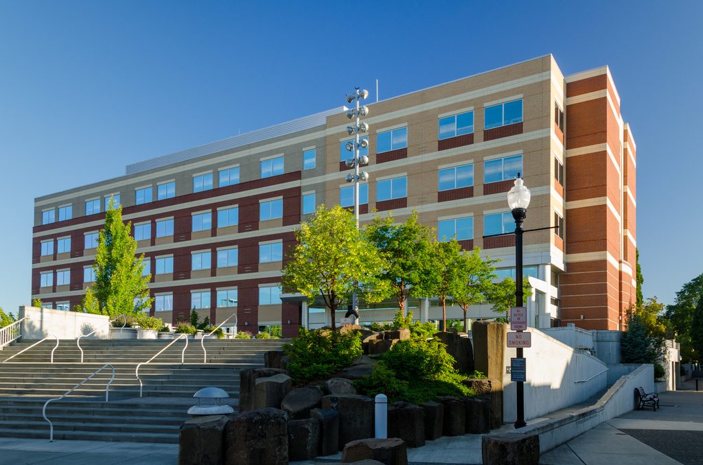 The Hillsboro Civic Center in downtown Hillsboro. Washington County.