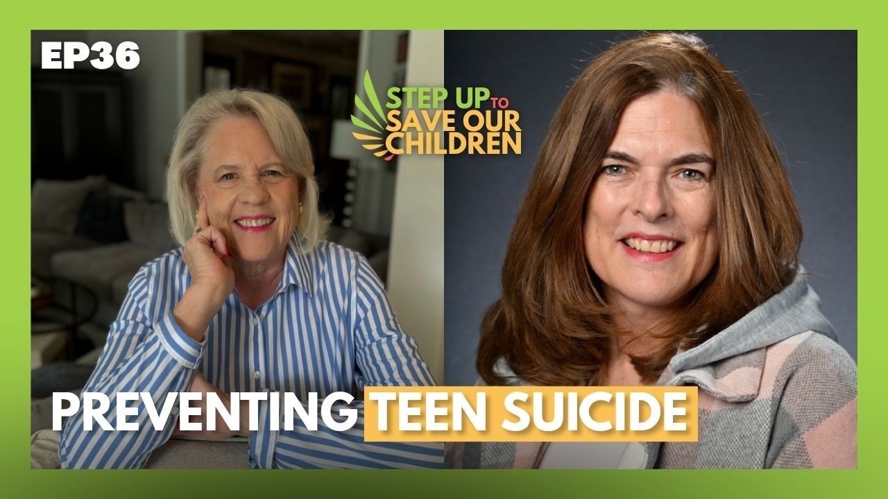 Podcast thumbnail showing two women and the title 'Preventing Teen Suicide.'