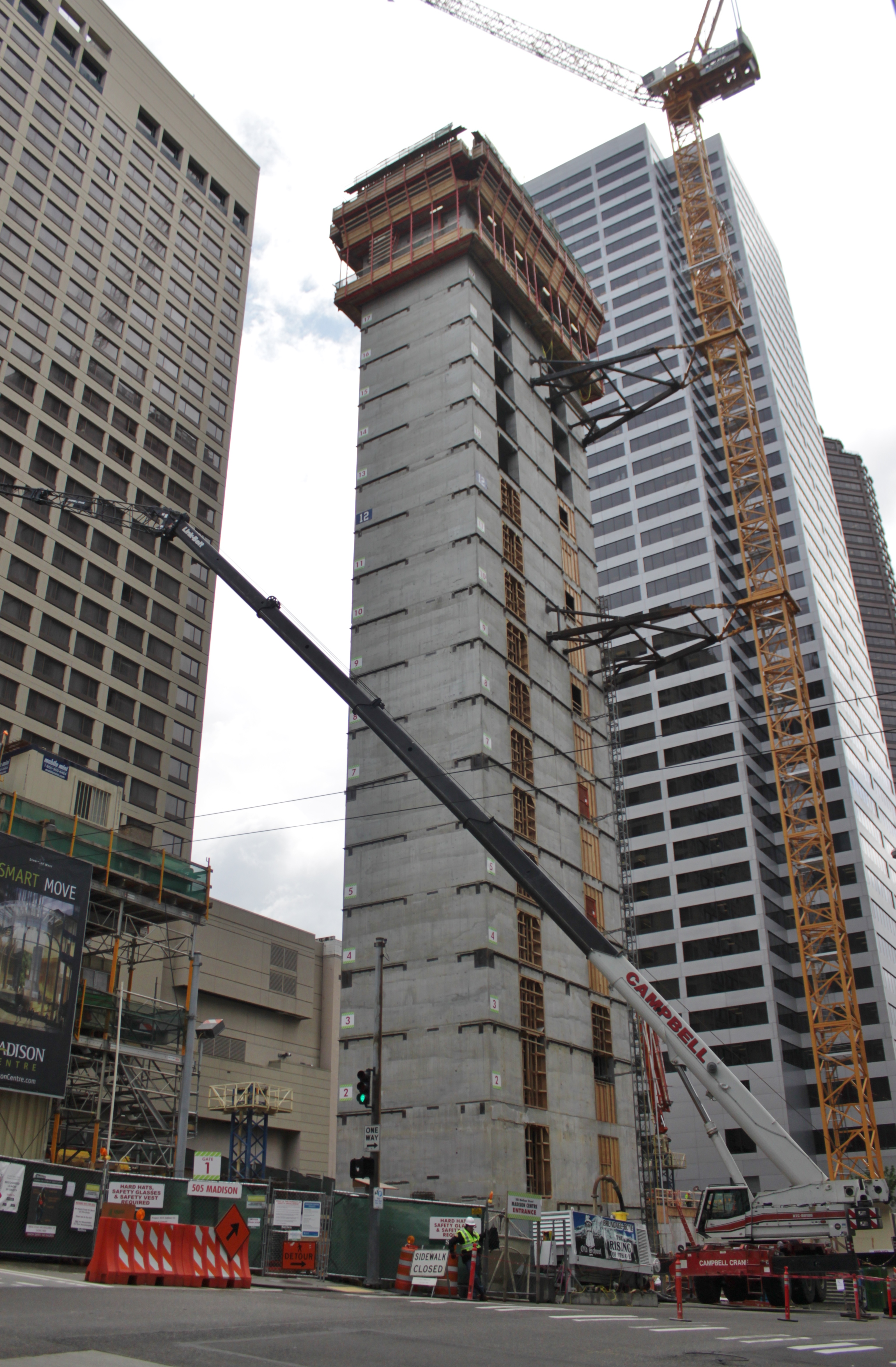 Tall downtown Seattle buildings including the Renaissance Hotel on Madison Street.