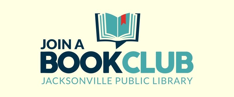 Promotional graphic showing an open book icon above the words Join a Book Club.