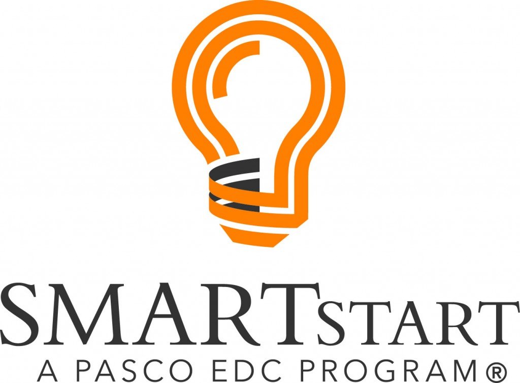 Orange lightbulb logo above the wordmark SMARTstart with tagline A Pasco EDC Program.