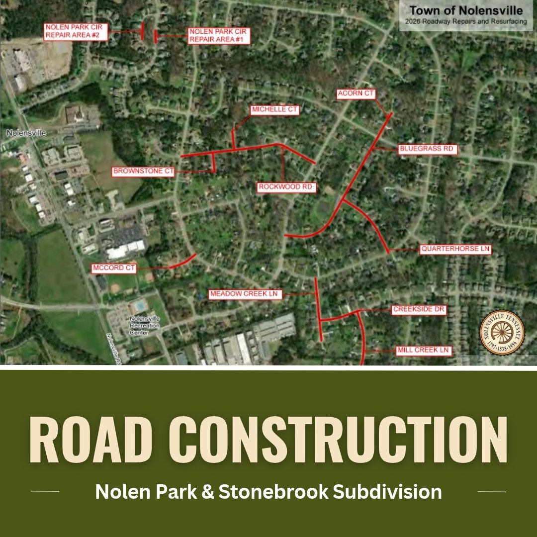 Aerial satellite map with red lines marking road construction streets in two subdivisions.