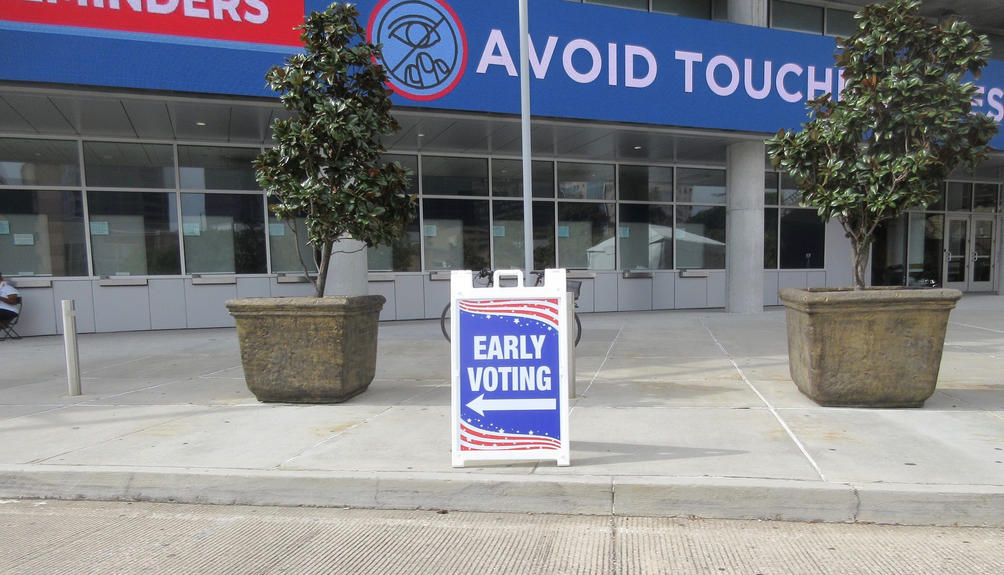Last day of early voting for the 2020 POTUS &c election in New Orleans. New Orleans Arena aka "Smoothie King Center" was set up as a large voting center.  While there were significant lines, they moved quickly.