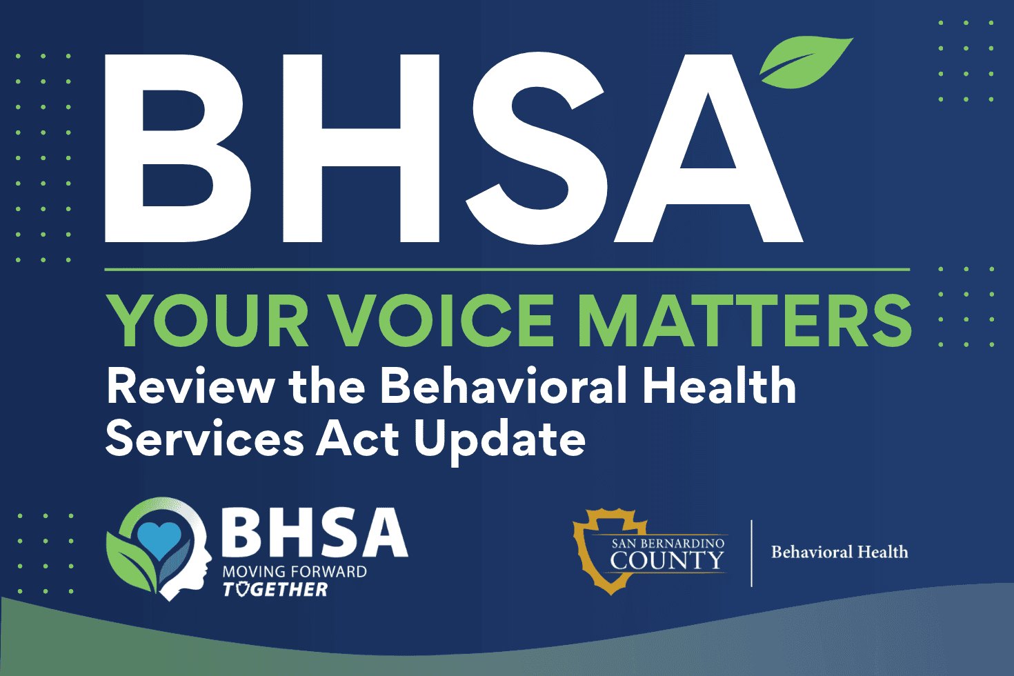 Blue promotional graphic with large white BHSA letters and the tagline 'Your Voice Matters.'