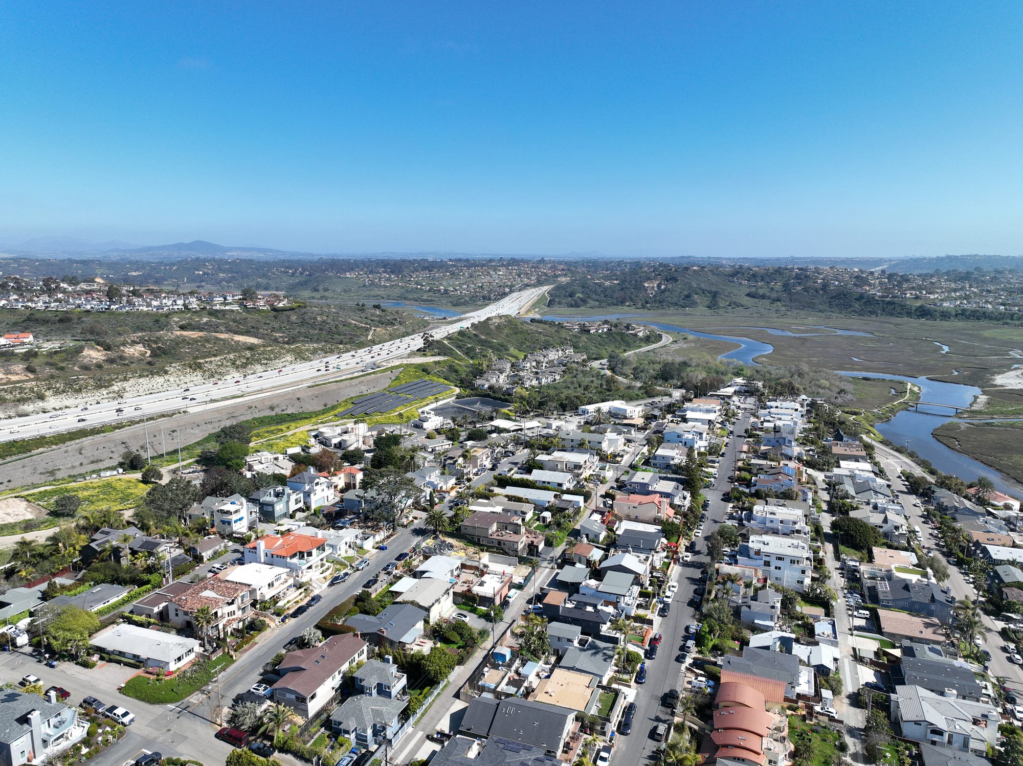 Aerial view of Encinitas town in San Diego, California