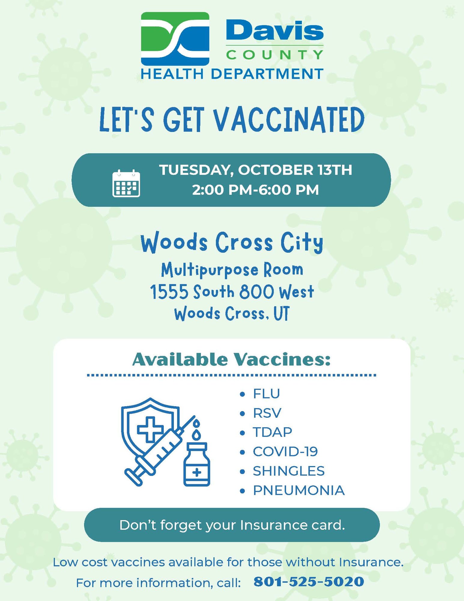 Flyer announcing a vaccine clinic with a list of six available shots.