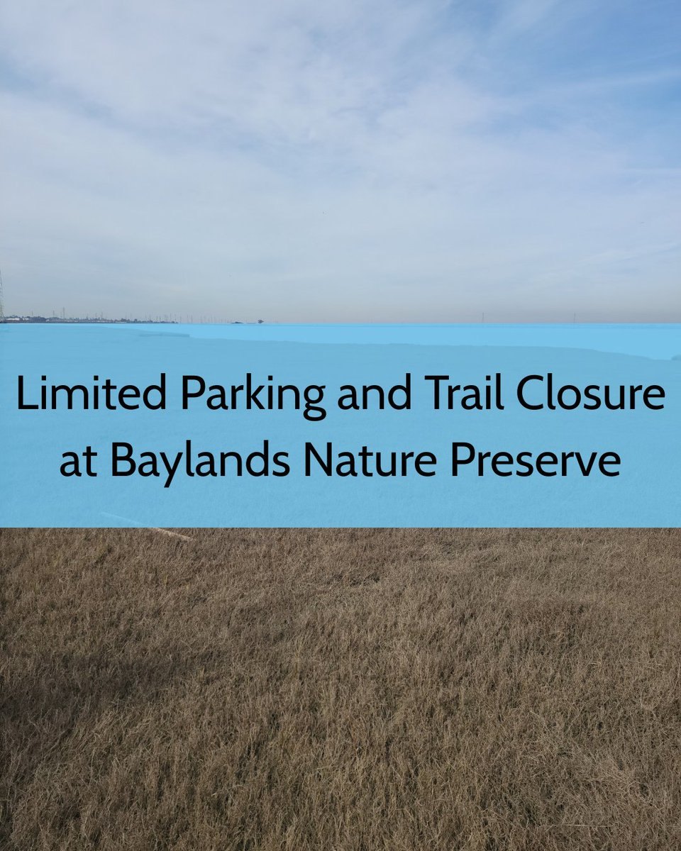 Graphic overlay reading 'Limited Parking and Trail Closure at Baylands Nature Preserve' over a marsh landscape.