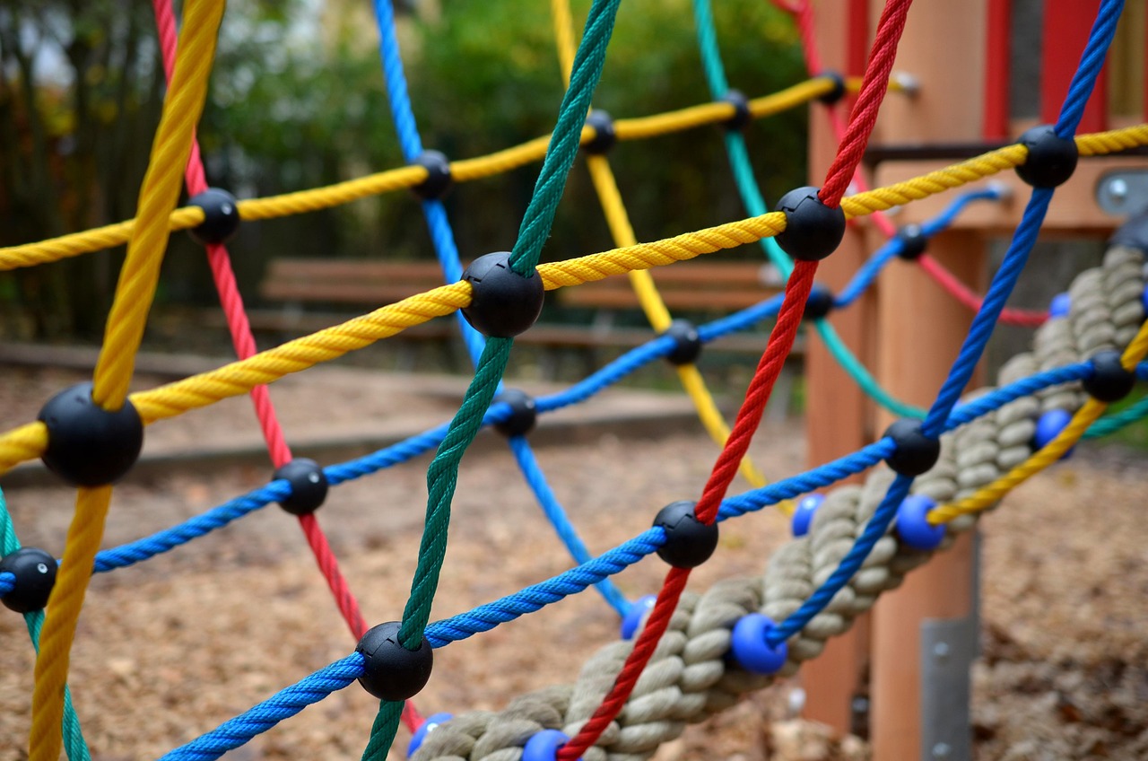 Web, playground, game device, children's playground, climb, to play, balance, multicoloured, playground, playground, pla