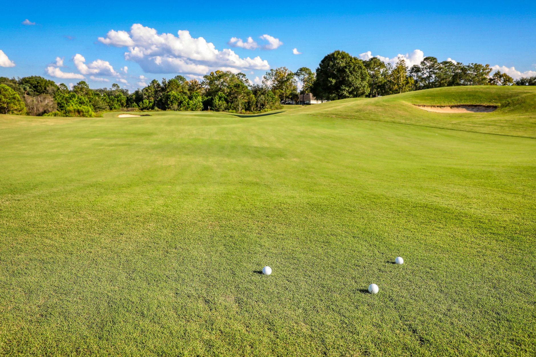 Golf balls on the fairway at a golf course in Eustis, Florida