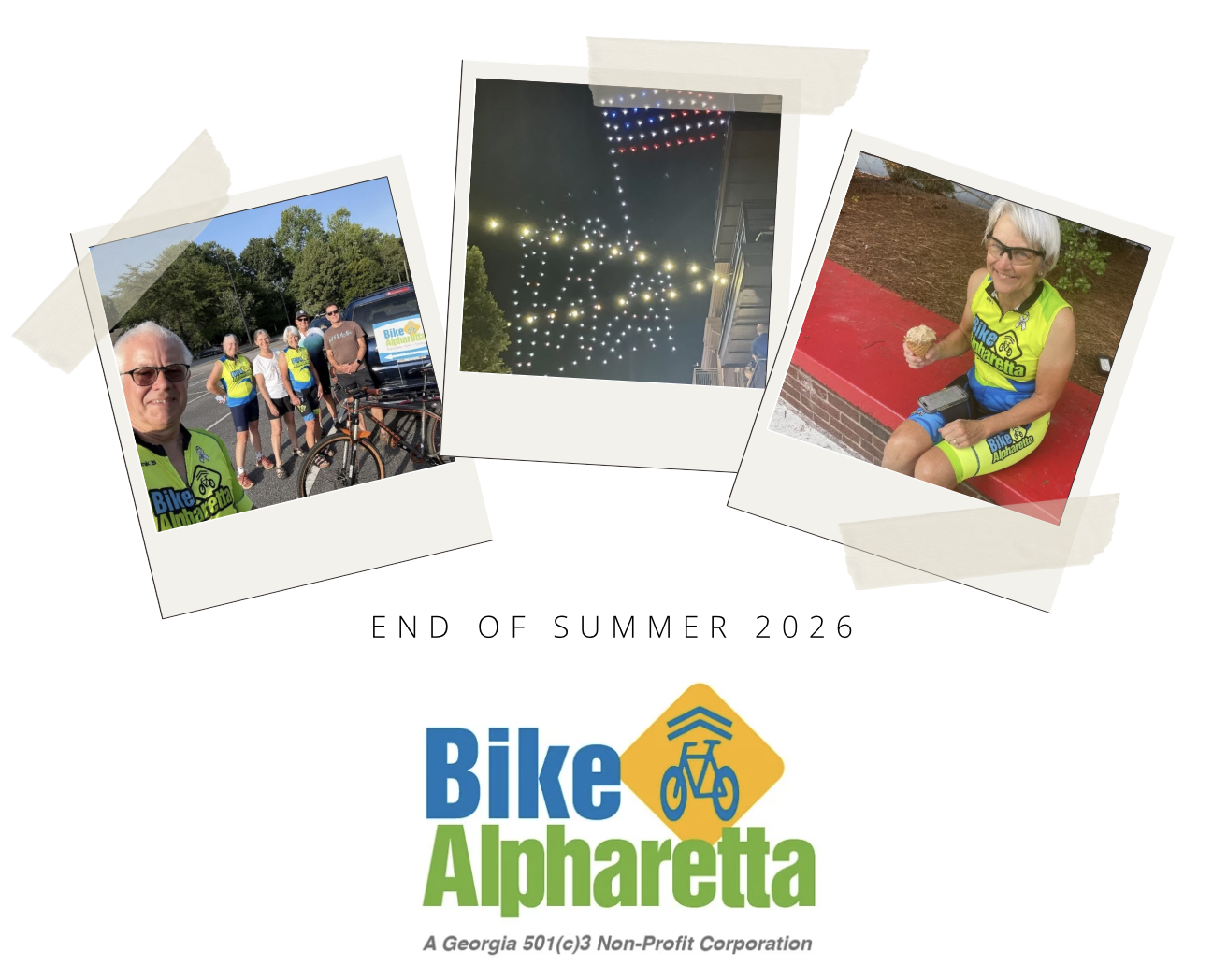 Collage of three photos showing cyclists, a nighttime outdoor event, and a person in cycling gear.