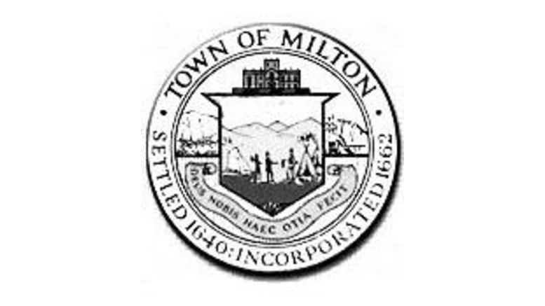 Circular official seal of the Town of Milton, Massachusetts, settled 1640.