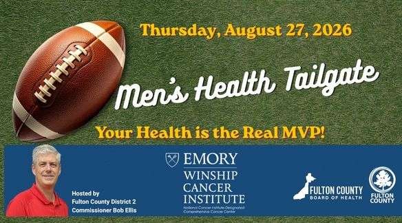 Event flyer for Men's Health Tailgate featuring a football and green turf background.