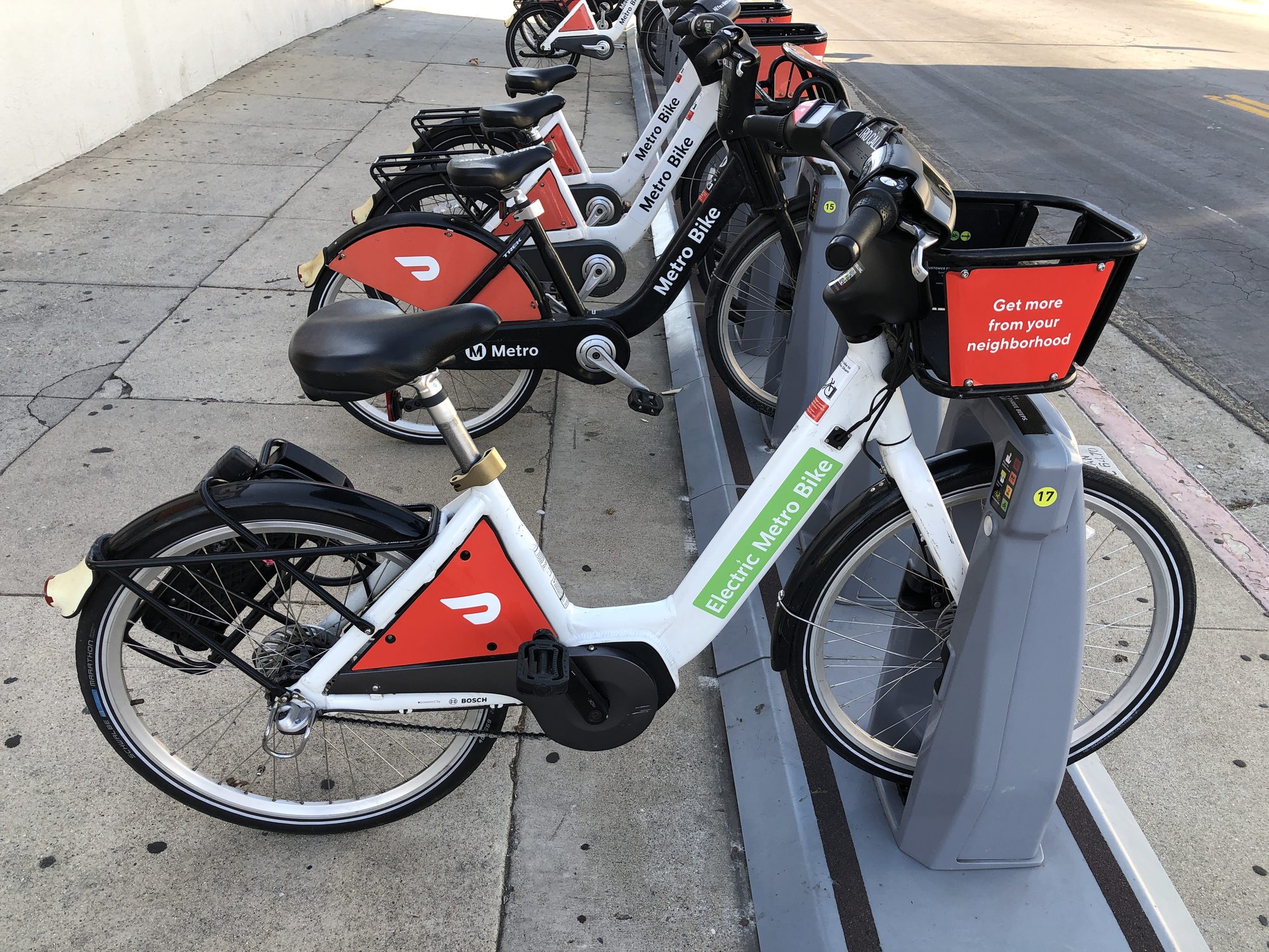 A row of electric bikes.