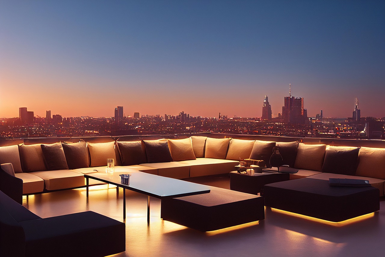 Rooftop, city view, view, urban, sunset, rooftop bar, furniture, landscape, rooftop bar, rooftop bar, rooftop bar, rooft