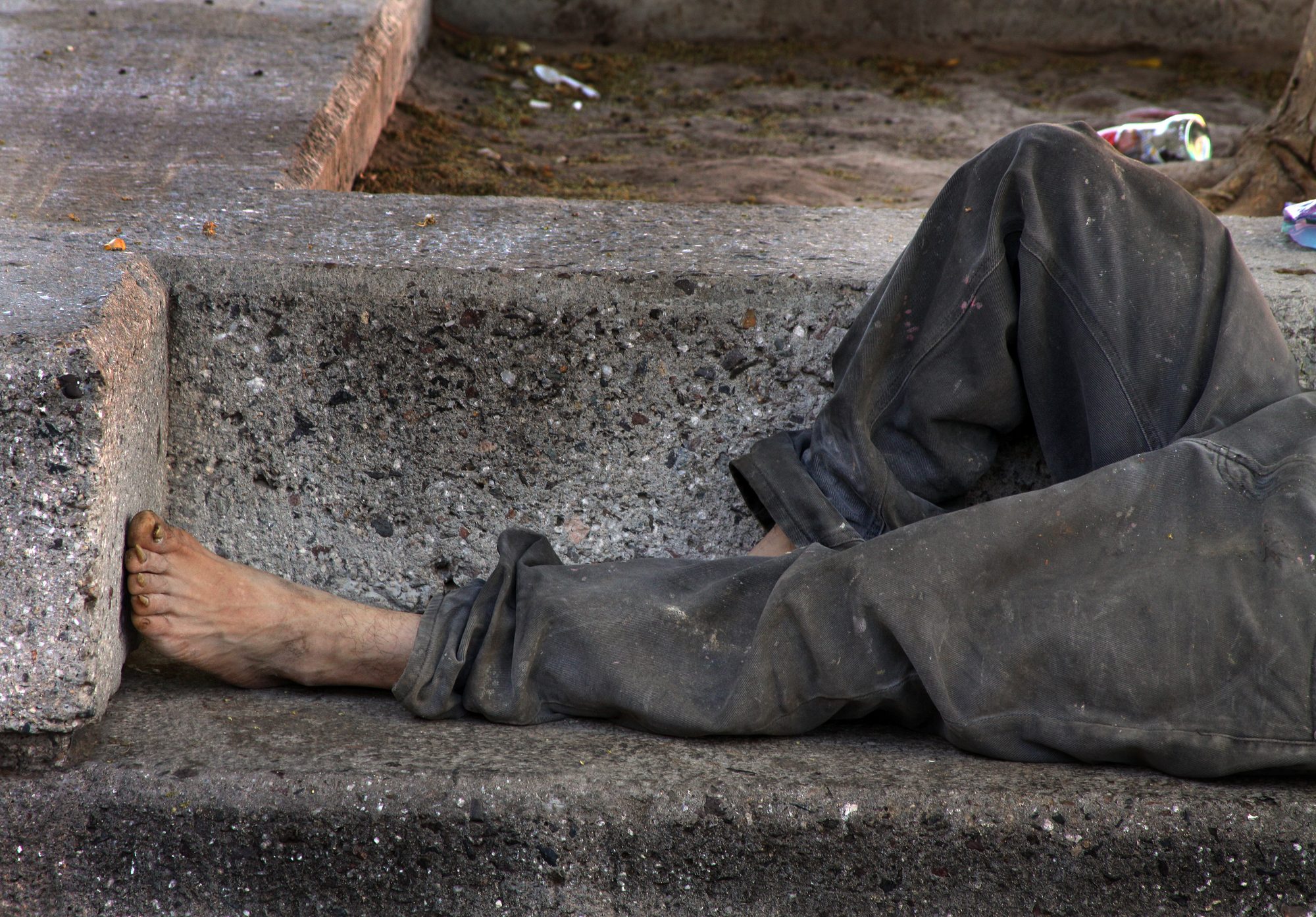 Homeless on bench, Hermosillo, Sonora, Mexico