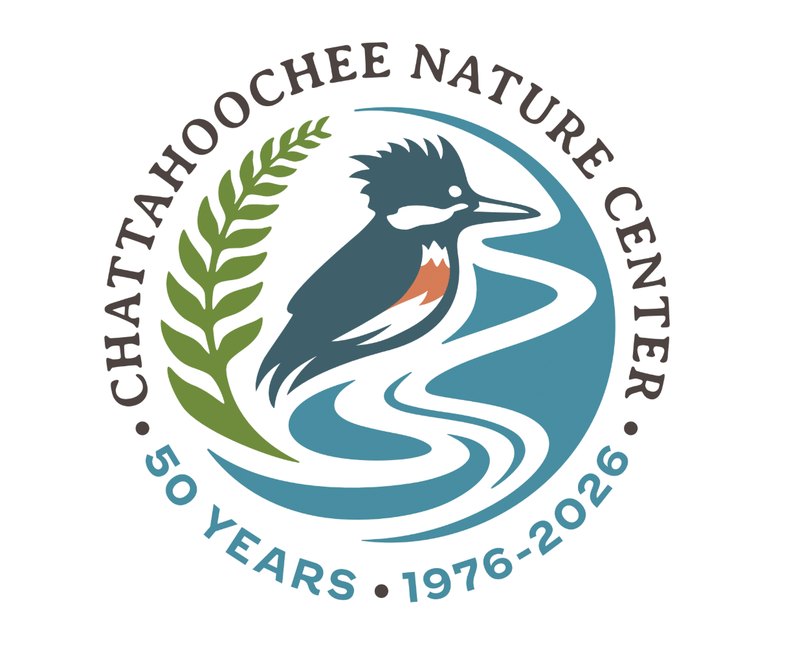Circular teal logo with a kingfisher bird, river, and fern reading '50 Years 1976–2026'