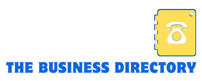 Blue and yellow logo for The Business Directory with a rotary phone icon.