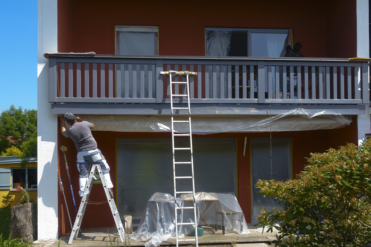 Painter, house, foil, covered, ladder, painting, painter, painter, painter, painter, painter, ladder, ladder, ladder, la