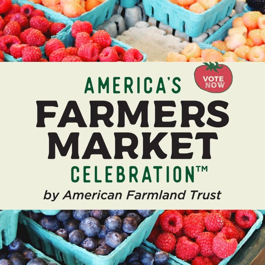 Promotional graphic for America's Farmers Market Celebration with a Vote Now button and photos of fresh berries.
