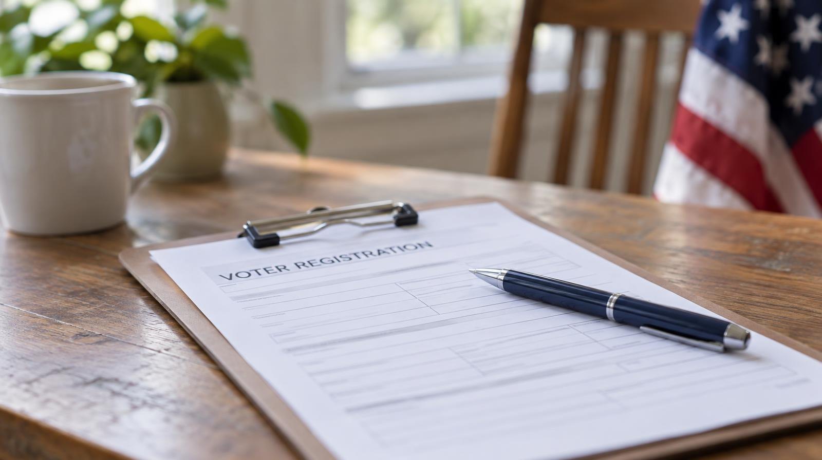 A blank form on a clipboard with a pen resting on a wooden table.