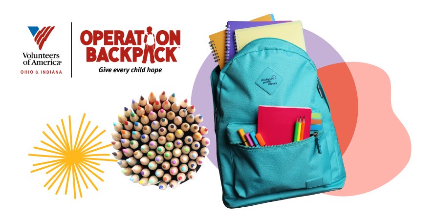 Promotional graphic showing a teal backpack with school supplies and the Operation Backpack logo.