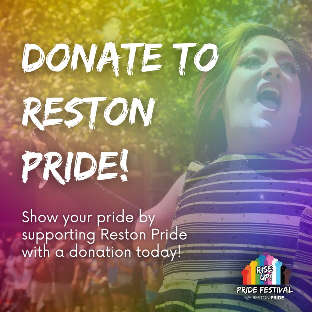 Colorful promotional flyer urging donations to a Pride festival organization.