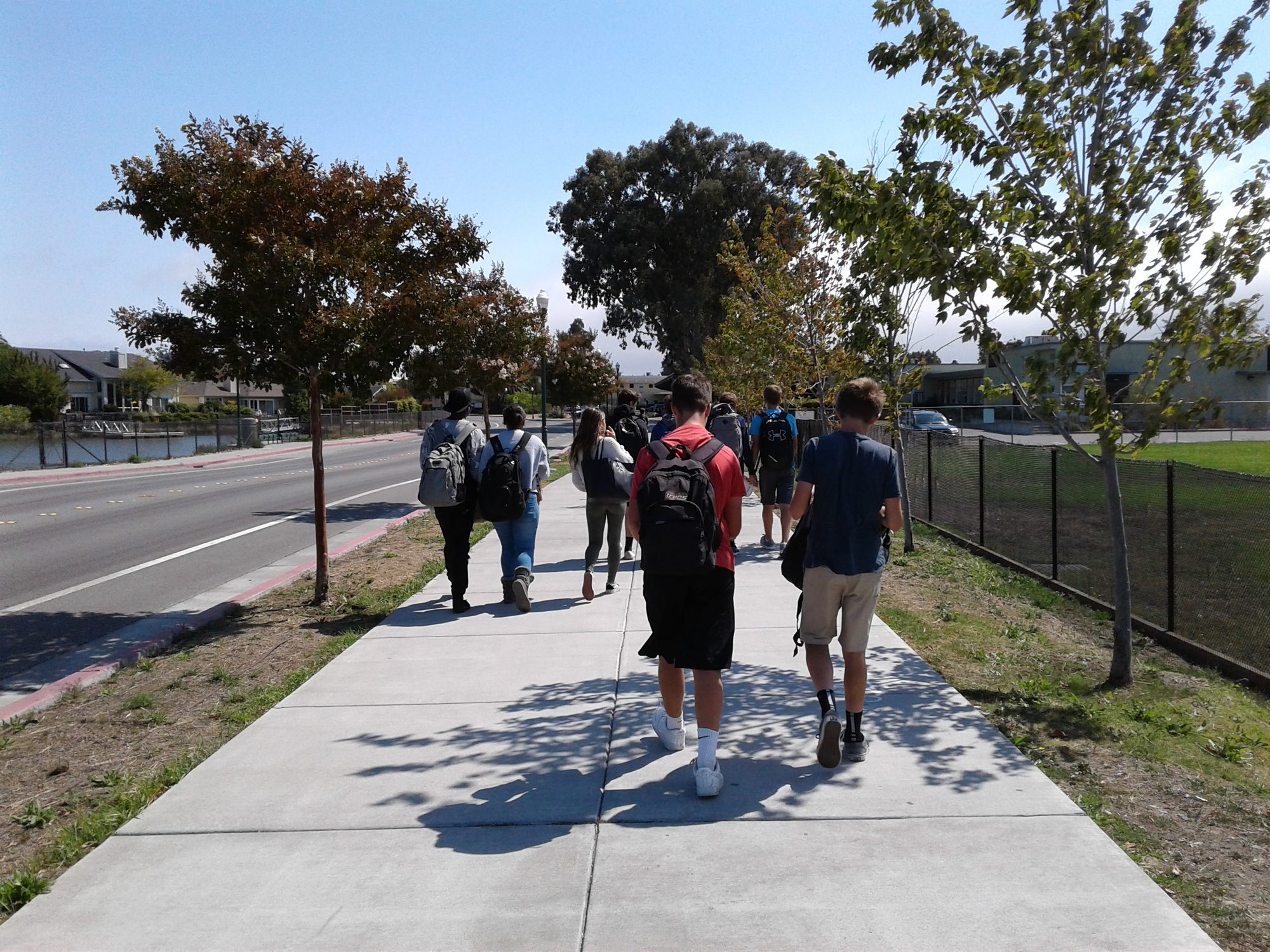 Kids walking back to school after a walk to Luckys