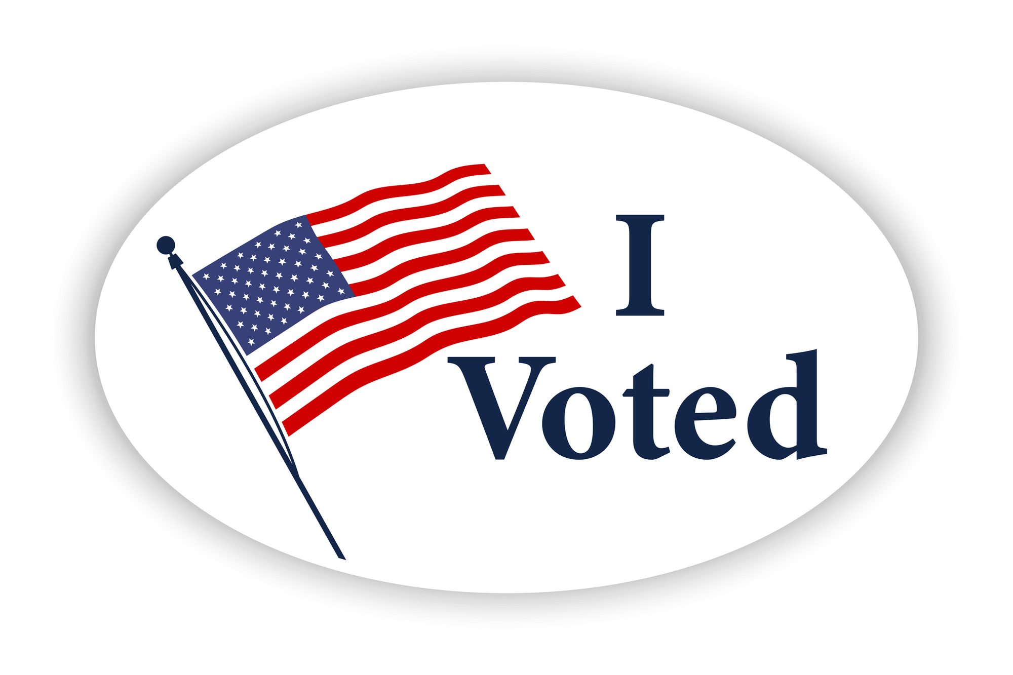 I voted sticker with us american flag. Voting sticker with I voted slogan and us american flag.