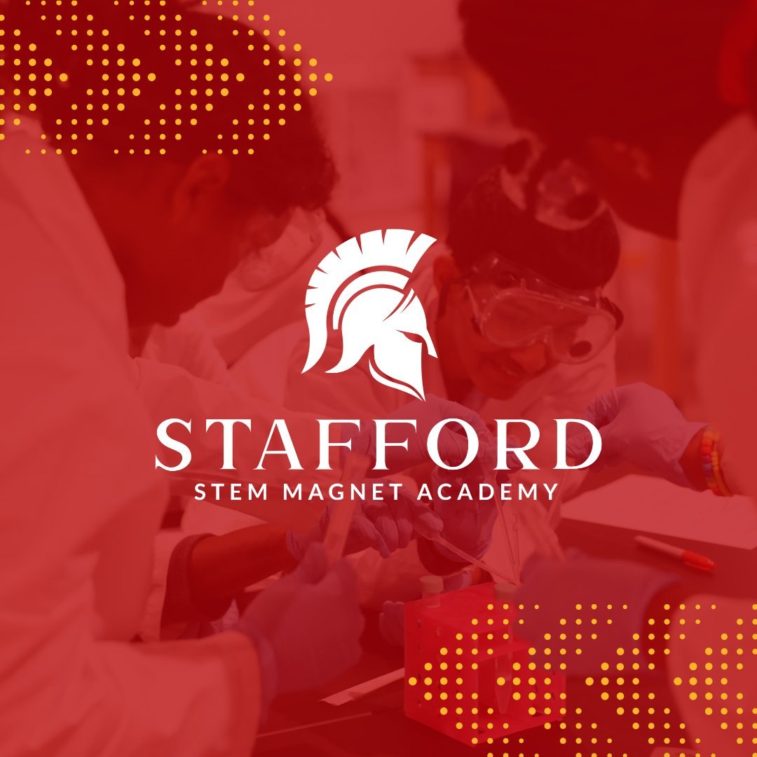 Red logo with a white Spartan helmet icon and school name in white text.