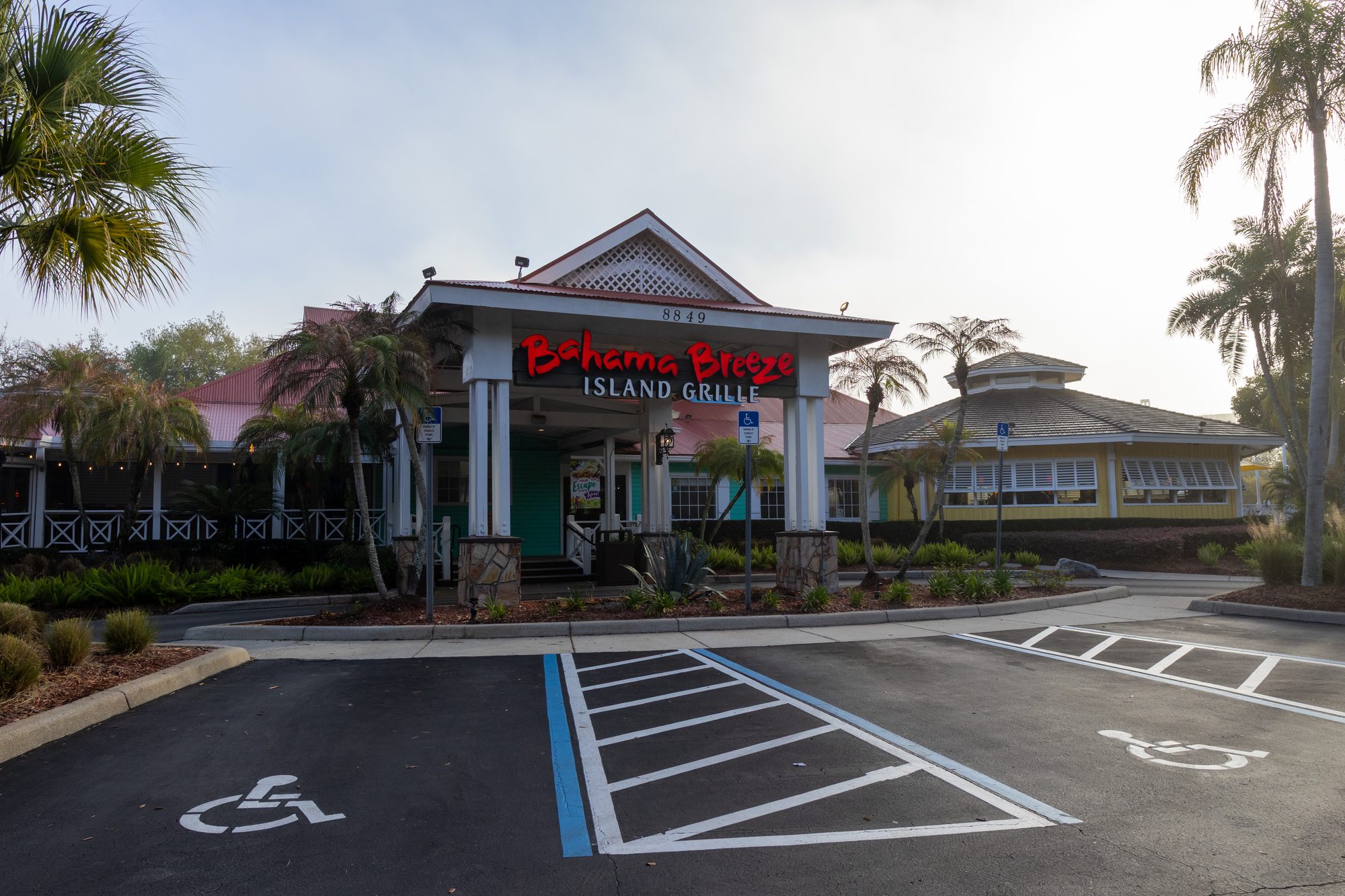 Exterior of a Bahama Breeze restaurant location in Orlando, Florida.