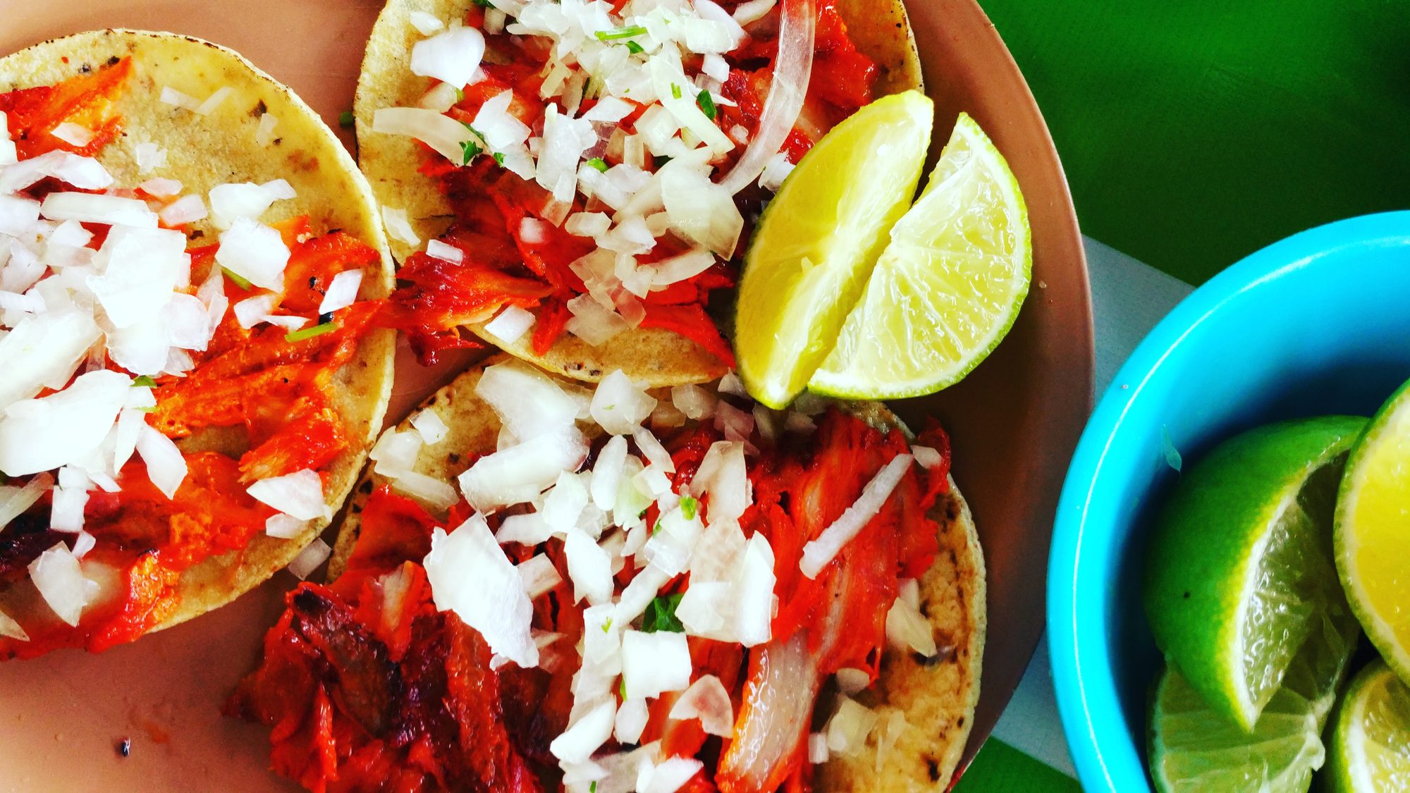 tacos with pork meat (al pastor), one of the best tacos in Cancun, Mexico